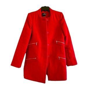 THE LIMITED, RED, 3/4 LENGTH COAT. HIDDEN BUTTON FRONT, ZIPPER DETAIL. SIZE S